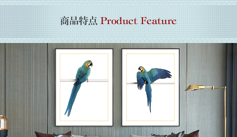 歐式輕奢動(dòng)物組合掛畫 臥室餐廳裝飾畫晶瓷畫  純手繪油畫 金剛鸚鵡