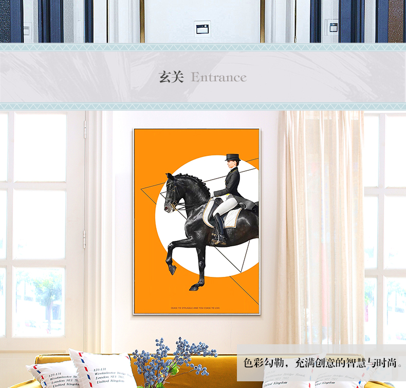 現代簡約客廳裝飾畫 歐式玄關走廊壁畫 法式晶瓷畫 純手繪油畫 馬背上的女子