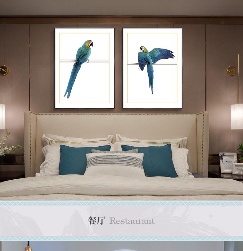 歐式輕奢動(dòng)物組合掛畫 臥室餐廳裝飾畫晶瓷畫  純手繪油畫 金剛鸚鵡