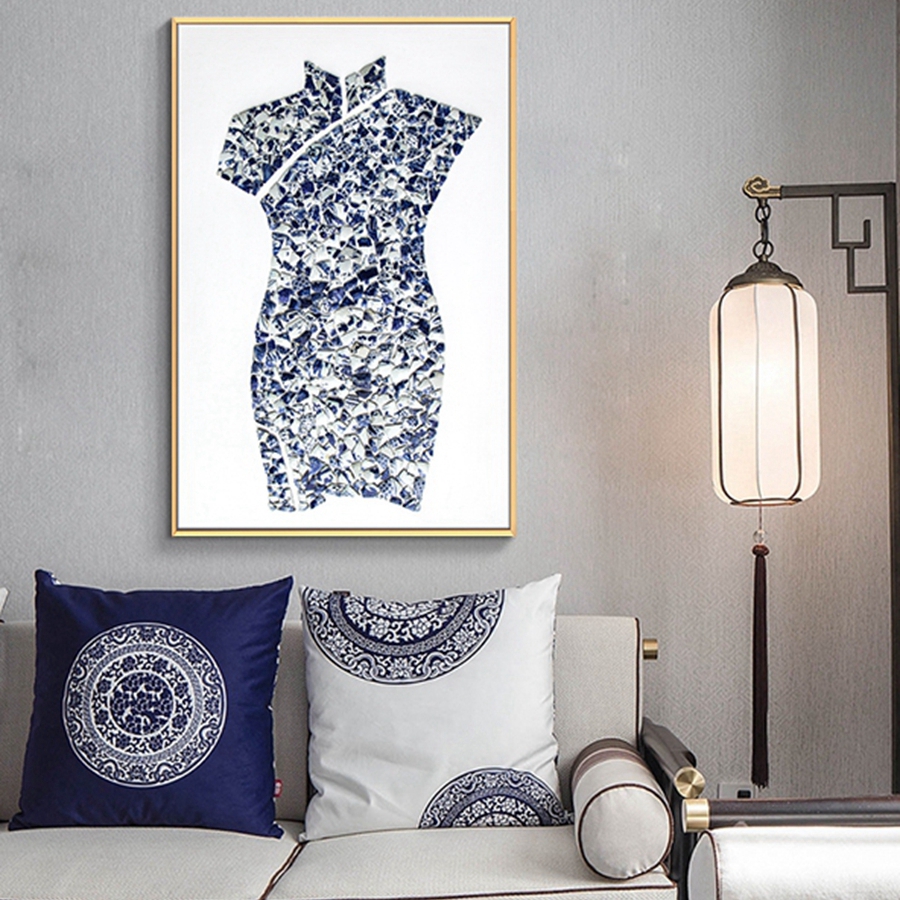 新中式客廳裝飾畫(huà) 臥室實(shí)物畫(huà) 餐廳掛畫(huà) 旗袍