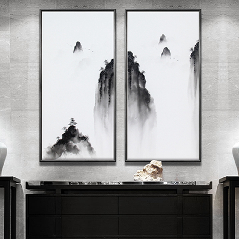 新中式客廳裝飾畫(huà) 書(shū)房原創(chuàng)純手繪畫(huà) 玄關(guān)環(huán)保PS框掛畫(huà) 遠(yuǎn)山